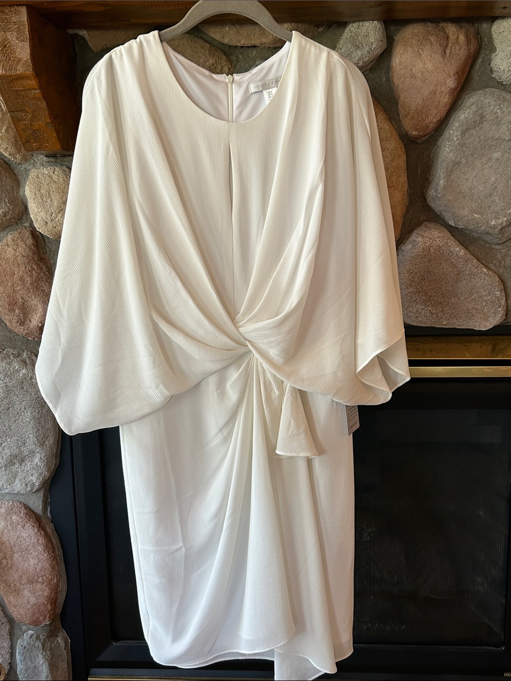 London Times White Draped Twist Front Dress, Size 4, NEW
